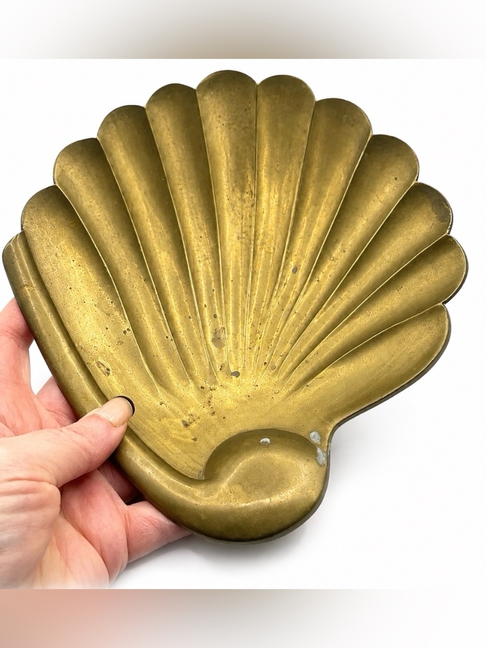 Footed Scalloped Shell Trinket Candy Dish Rosenthal Netter Brass Metal Vintage